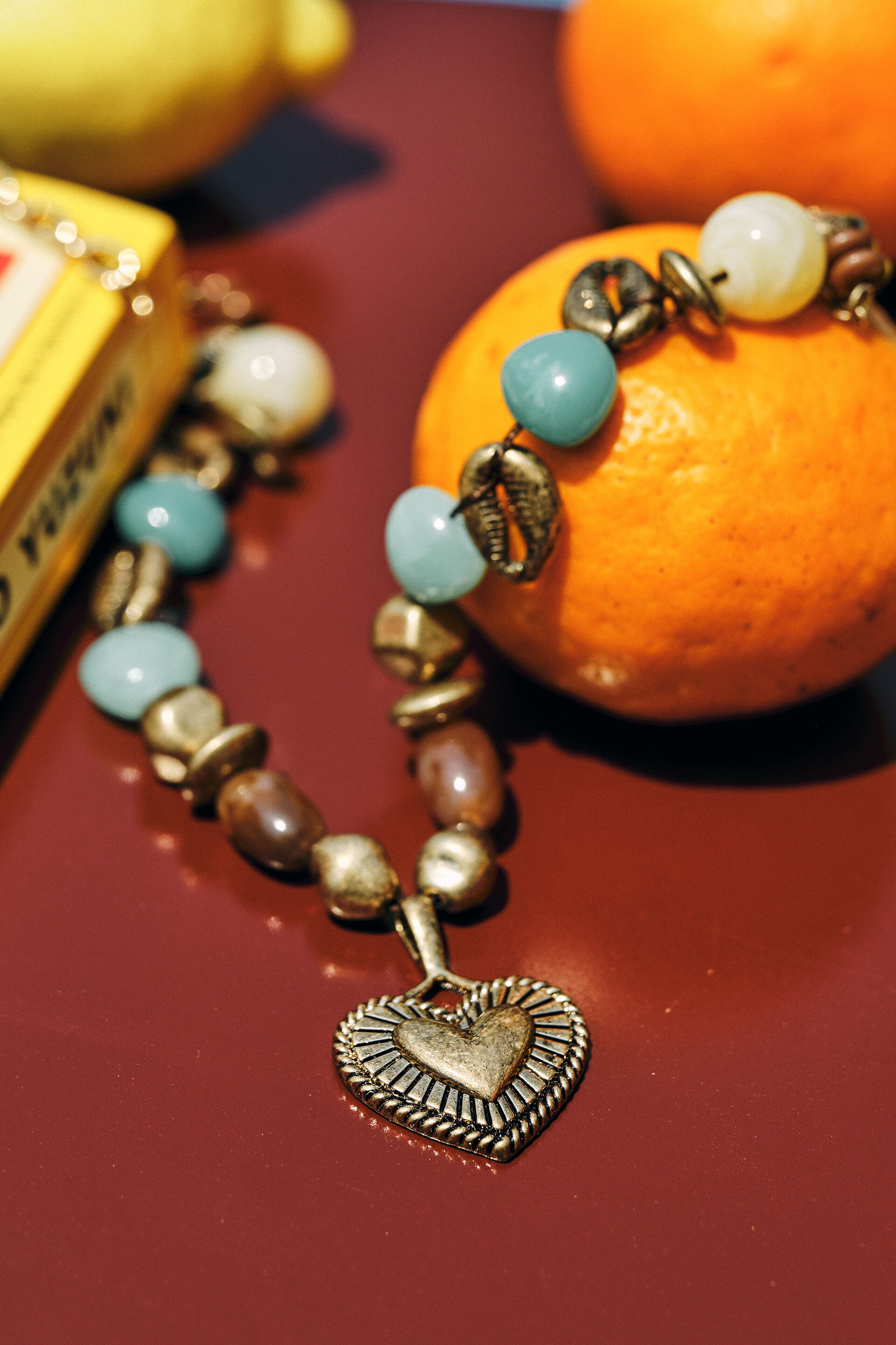 Textured Heart Beaded Necklace, , image 1